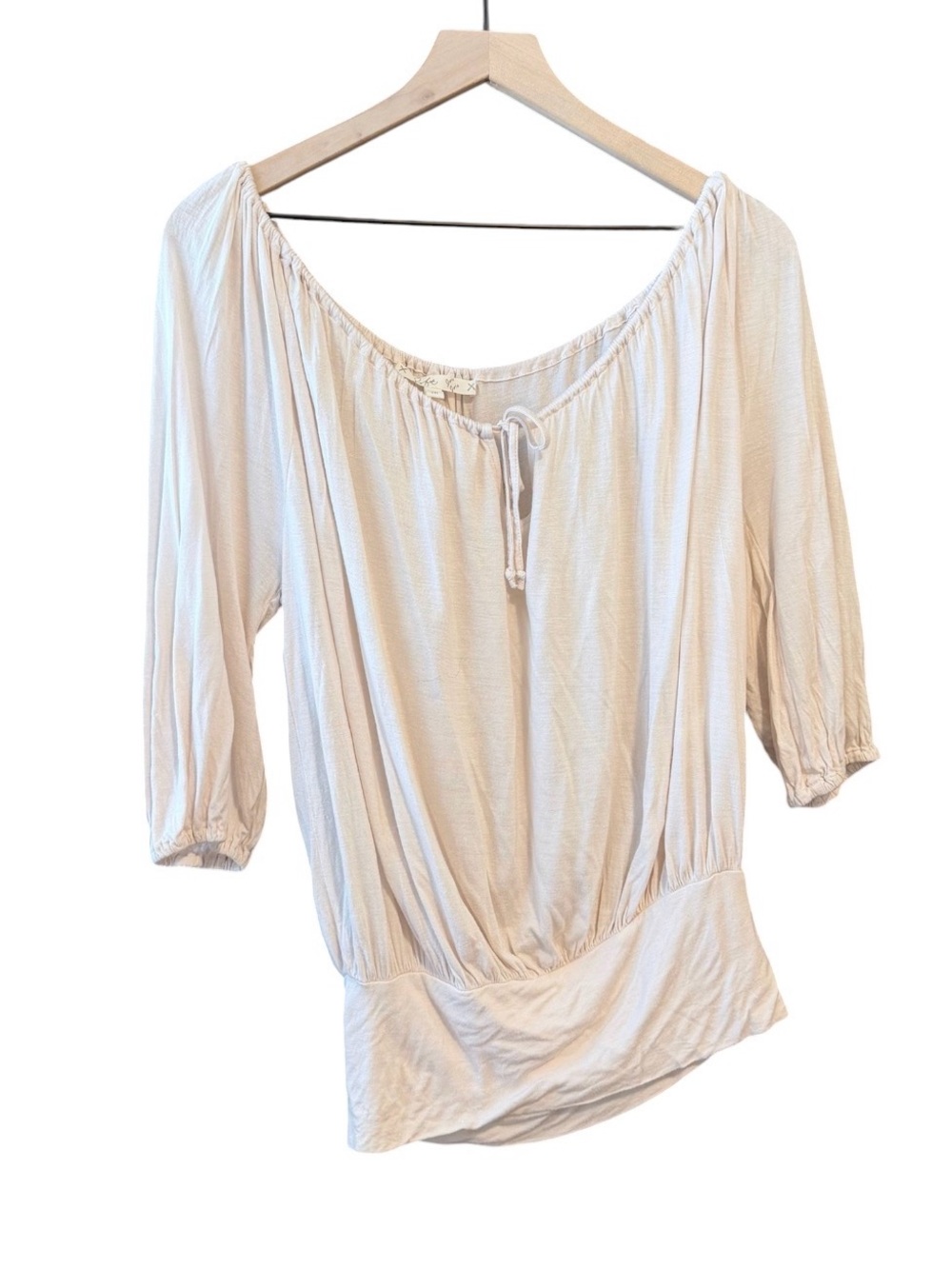 Soft Joie Blush Cream Off-Shoulder Tie-Front Peasant Blouse